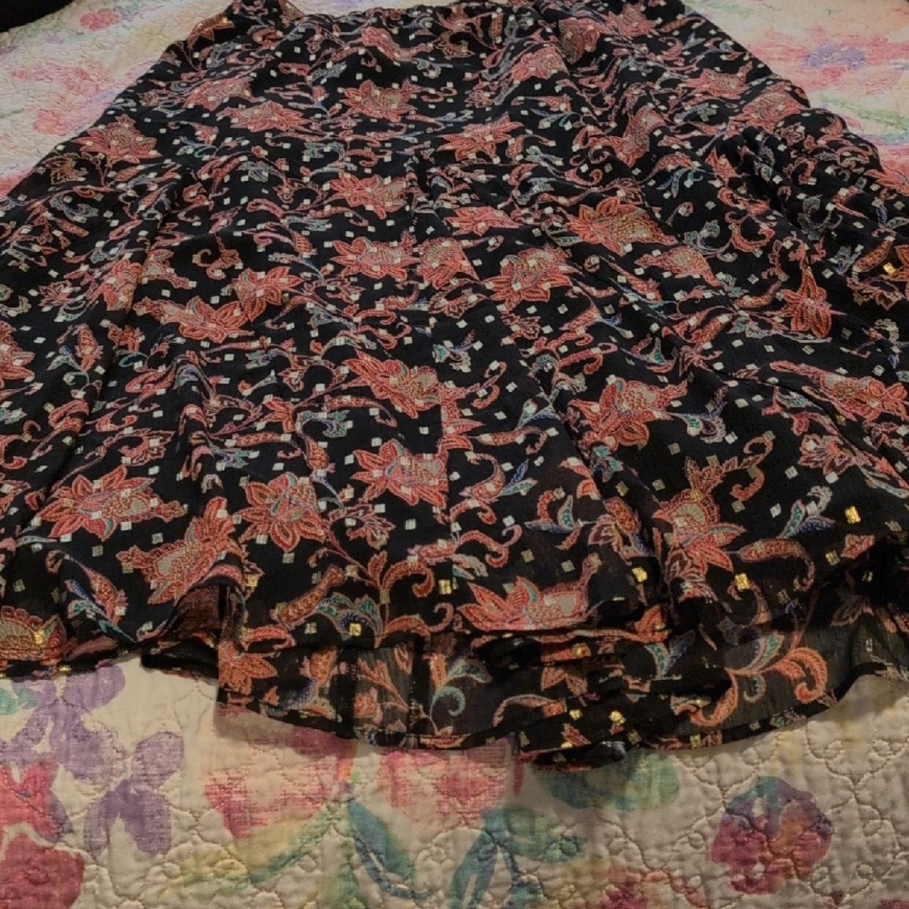 LOFT Black and Pink Floral Maxi Skirt